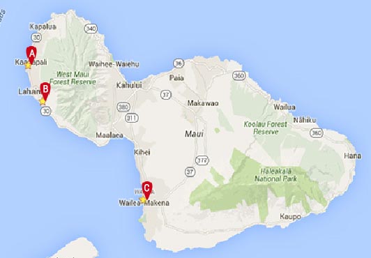Map of Maui Luaus